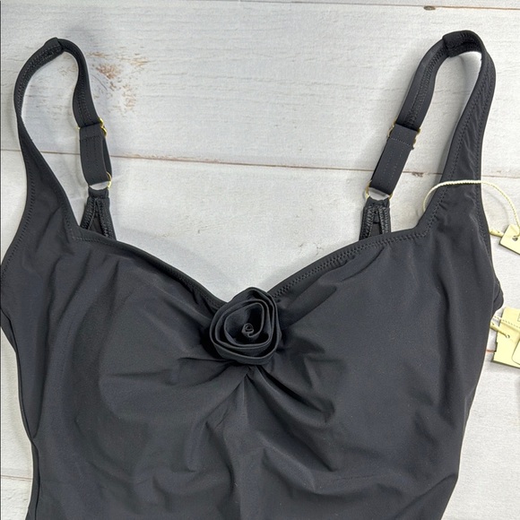 Gottex Black Rose Bud One Piece Adjustable Straps Swimsuit Size 12 - Picture 6 of 12